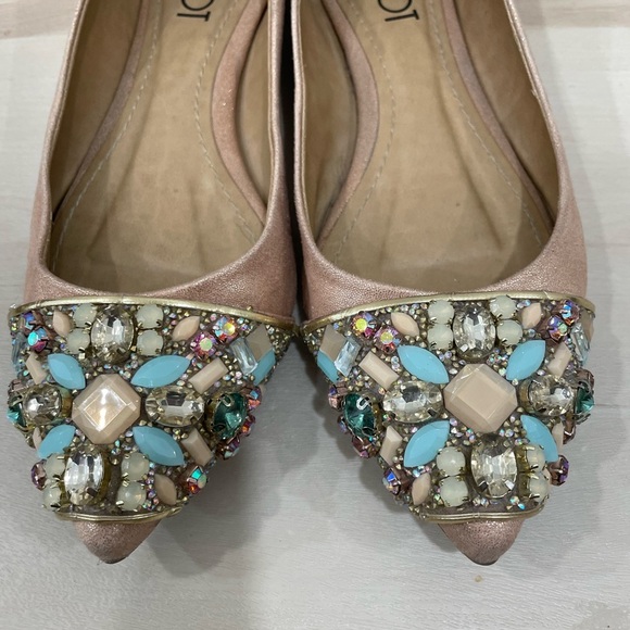 Spot Flats Made in Brazil Women's 6 Tan Bejeweled Aqua Turquoise Tan - Picture 5 of 12